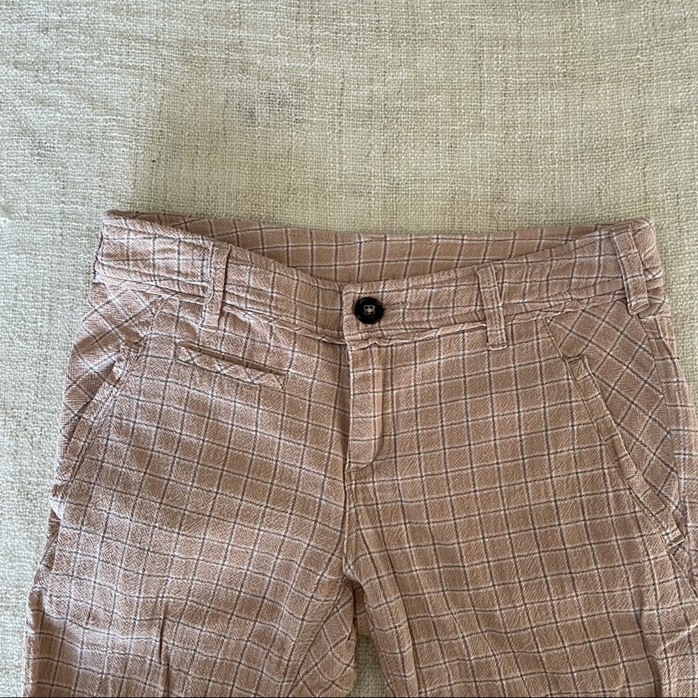 Free People Crinkle Tan Plaid Pants
